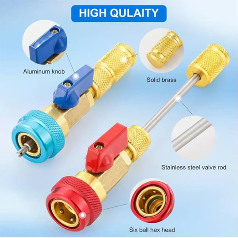 R134A Valve Core Remover Installer, High Low Pressure AC Valve Core Tool Kit for R134A Refrigerant System