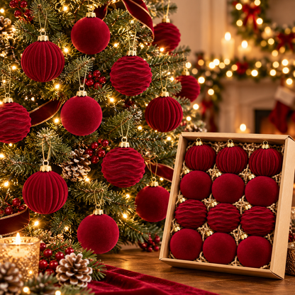 12Pcs Burgundy Velvet Christmas Balls Xmas Tree Decor Set Hanging Ornaments Display Christmas Decorations For Home 2026