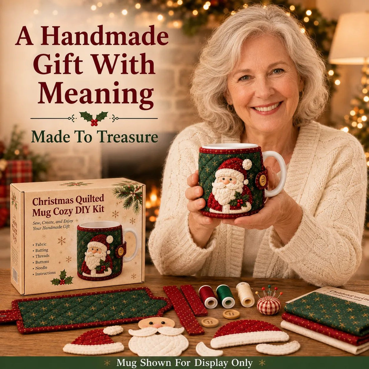 Christmas Mug Cozy Sewing Kit – 6 Festive Appliqué Designs