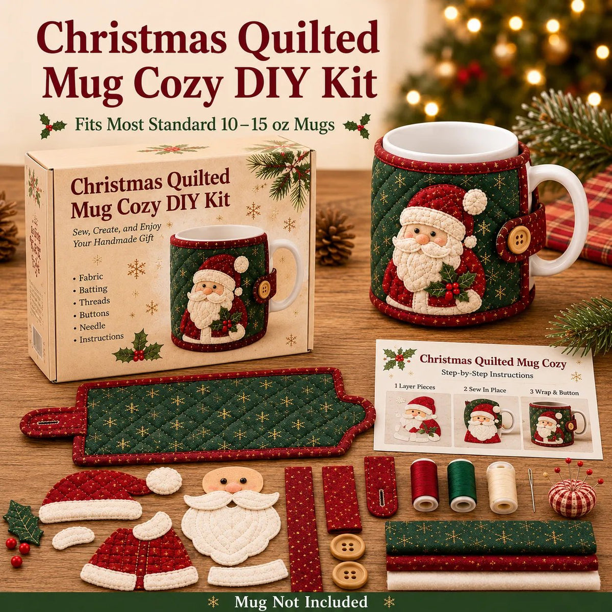 Christmas Mug Cozy Sewing Kit – 6 Festive Appliqué Designs
