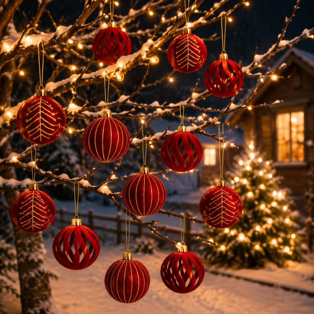 12Pcs Burgundy Velvet Christmas Balls Xmas Tree Decor Set Hanging Ornaments Display Christmas Decorations For Home 2026