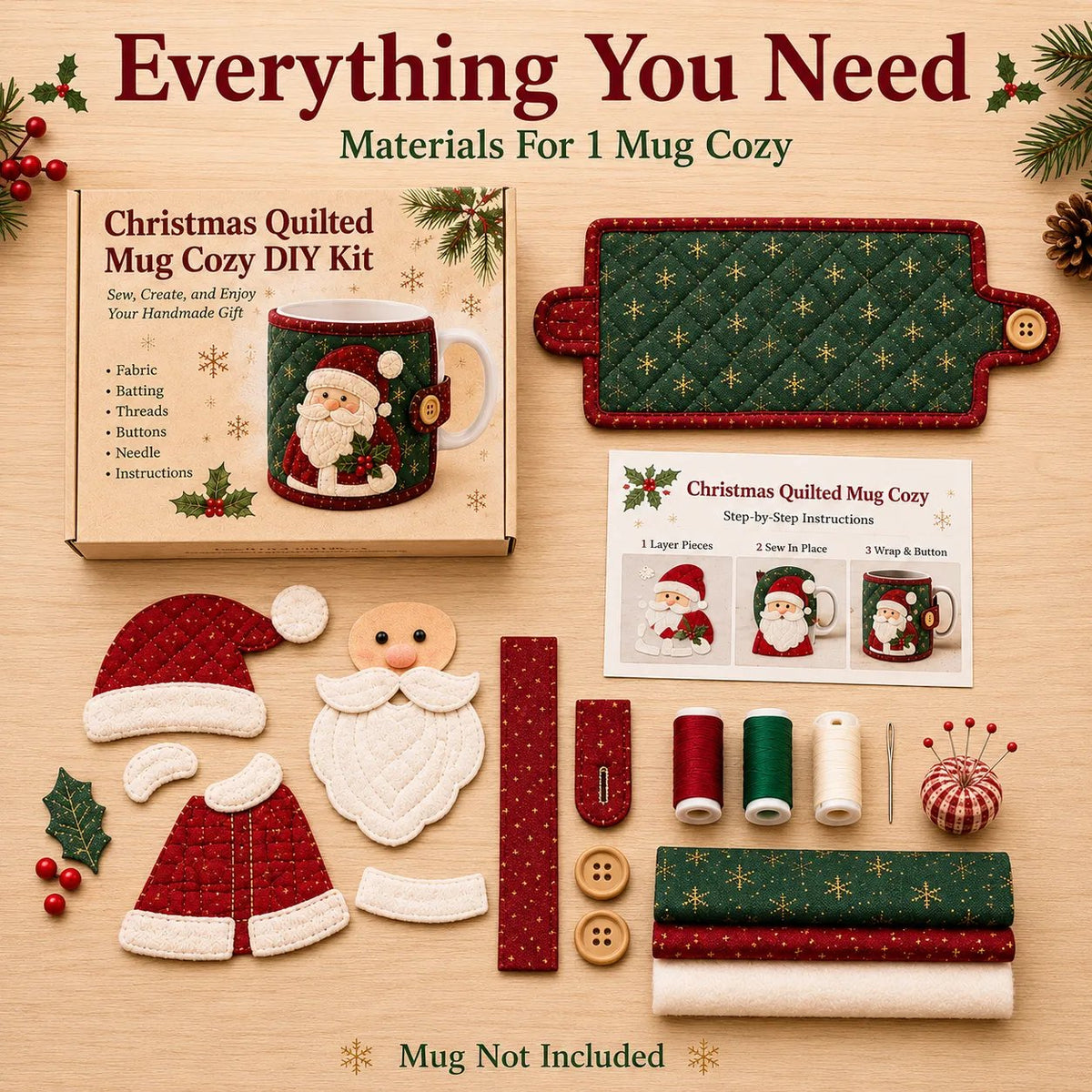 Christmas Mug Cozy Sewing Kit – 6 Festive Appliqué Designs