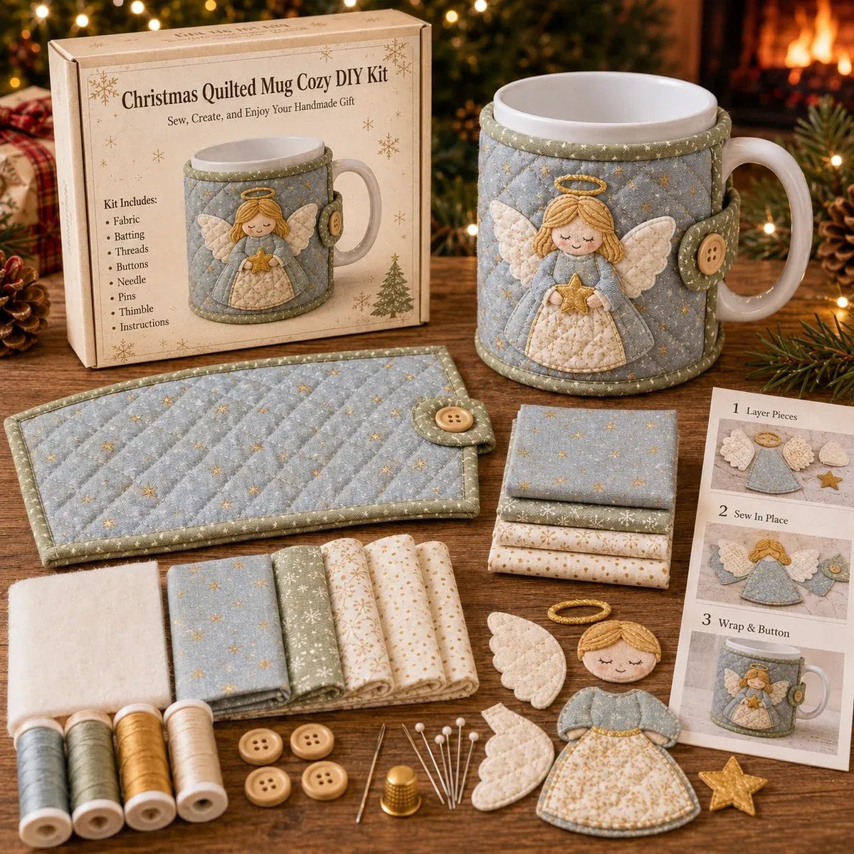 Christmas Mug Cozy Sewing Kit – 6 Festive Appliqué Designs