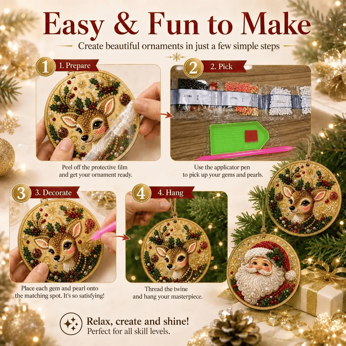 🎄Christmas DIY Rhinestone Art Ornament Kit (6PCS) – Holiday Craft Set🎅
