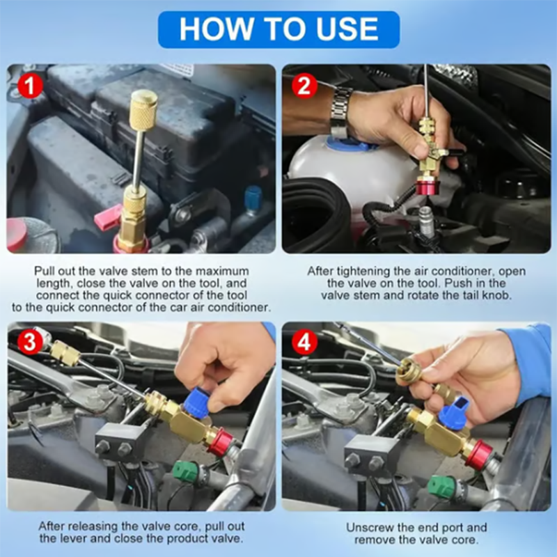 R134A Valve Core Remover Installer, High Low Pressure AC Valve Core Tool Kit for R134A Refrigerant System