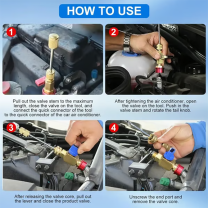 R134A Valve Core Remover Installer, High Low Pressure AC Valve Core Tool Kit for R134A Refrigerant System