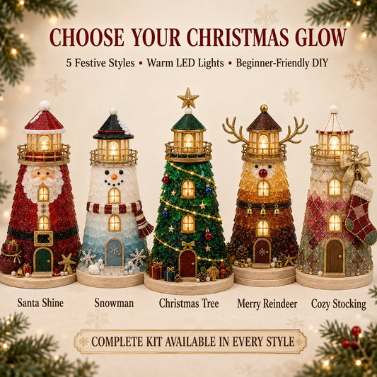 🎄Beginner-Friendly DIY Lighted Christmas Character Sea Glass-Style Lighthouse Kit Collection | Complete Kit with Sea Glass-Style Pieces💕