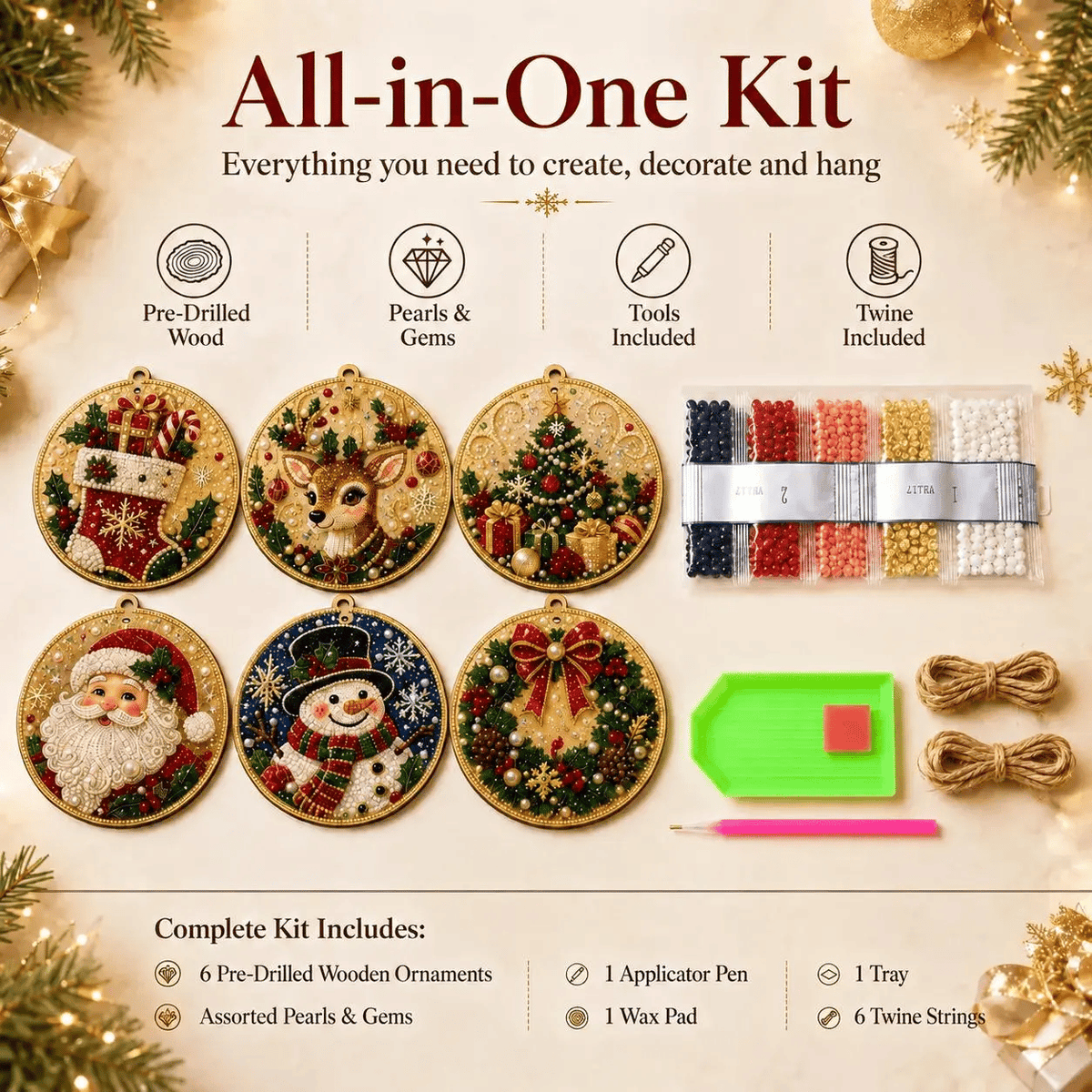 🎄Christmas DIY Rhinestone Art Ornament Kit (6PCS) – Holiday Craft Set🎅