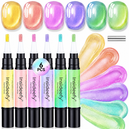 Insideefy® 5-in-1 Gel Nail Polish Pen, Aurora Effect Gel Nail Pen with Base Color