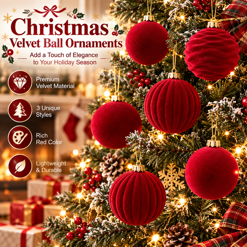 12Pcs Burgundy Velvet Christmas Balls Xmas Tree Decor Set Hanging Ornaments Display Christmas Decorations For Home 2026