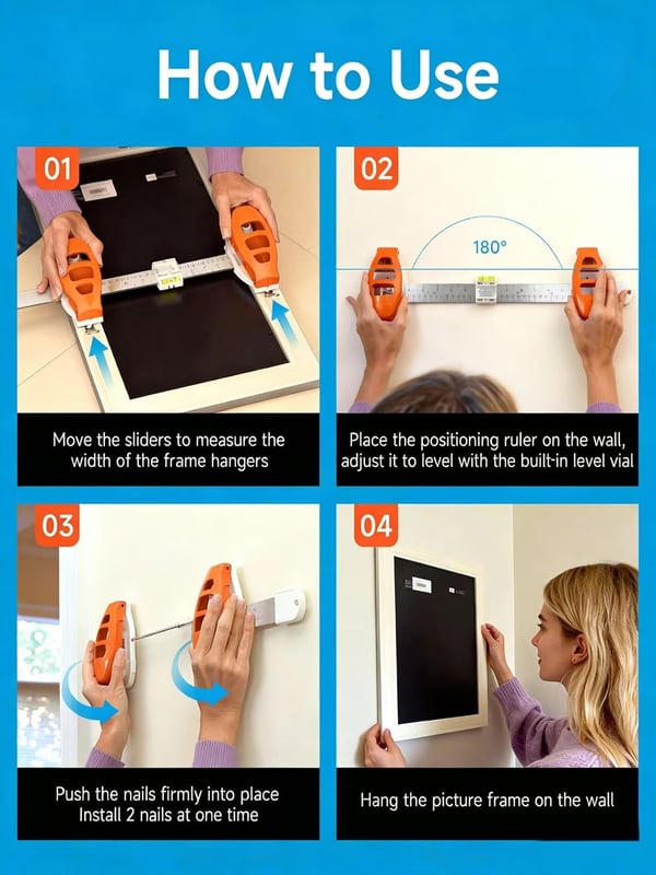 Precision Picture Hanging Level Tool & Wall Decor Positioning Kit