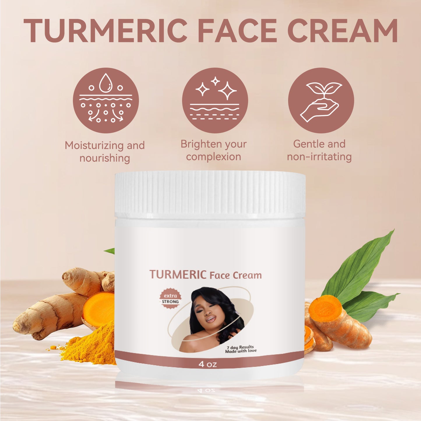 Tumeric Face Cream - Natural Skincare for Radiant Skin, Moisturizing and Nourishing Formula, Ideal for Daily Use 4oz