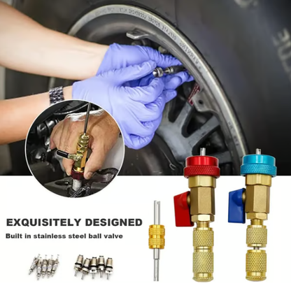 R134A Valve Core Remover Installer, High Low Pressure AC Valve Core Tool Kit for R134A Refrigerant System
