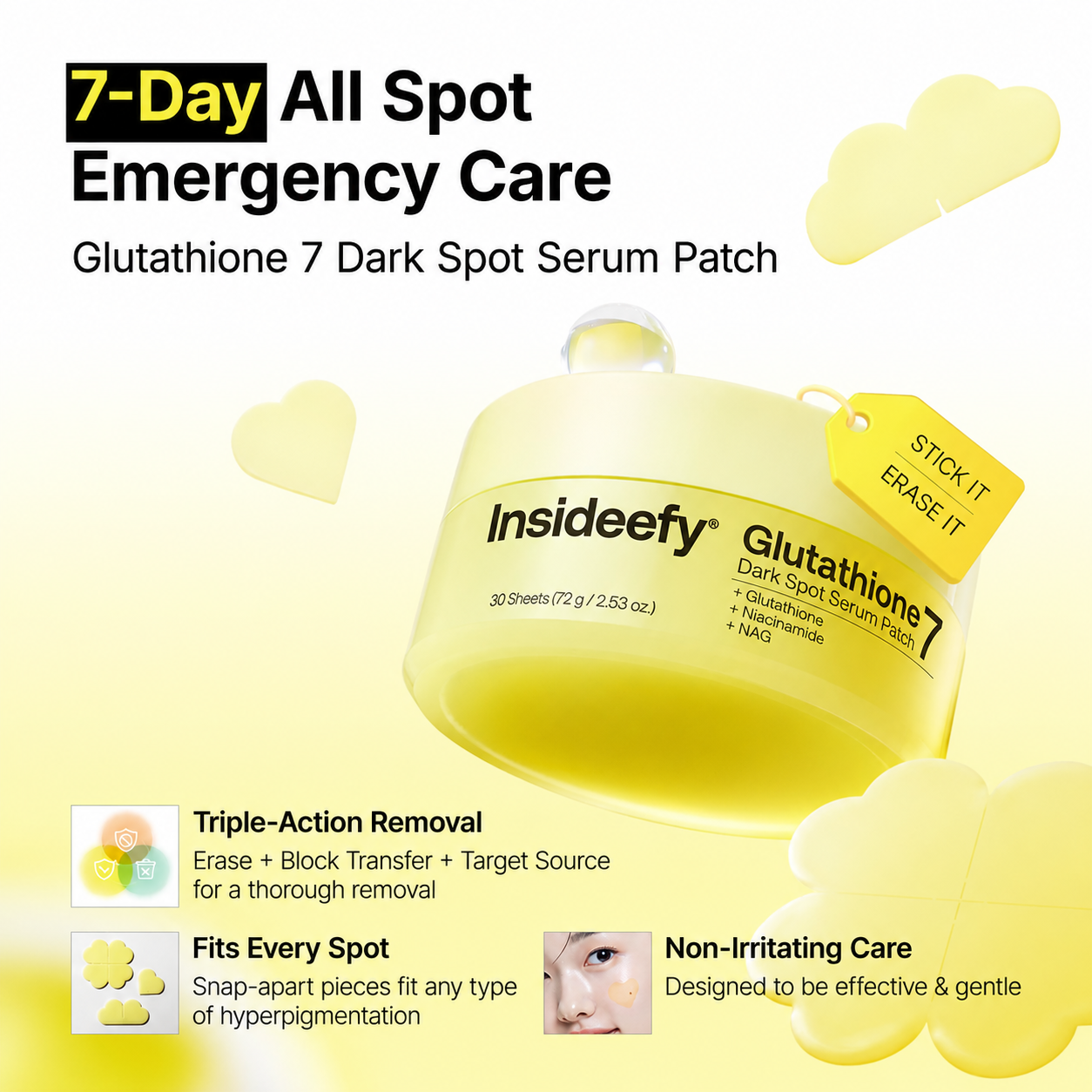 Insideefy Glutathione 7 Dark Spot Serum Patch, Gel Dark Spot Patches for Face, Uneven Skin Tone & Radiance Booster