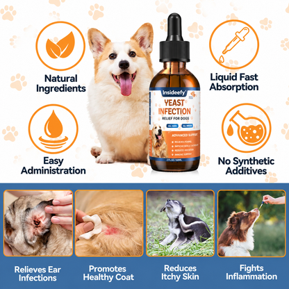 Insideefy® Dog Ear & Skin Relief Drops, Yeast Infection Treatment for Dogs – Bacon Flavor 60ml