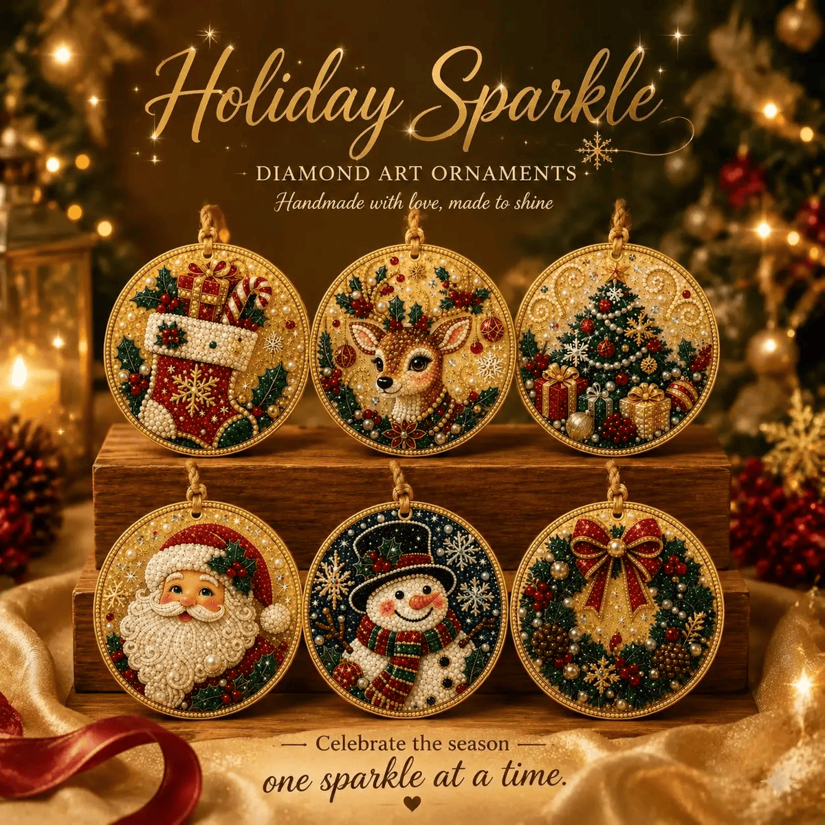 🎄Christmas DIY Rhinestone Art Ornament Kit (6PCS) – Holiday Craft Set🎅
