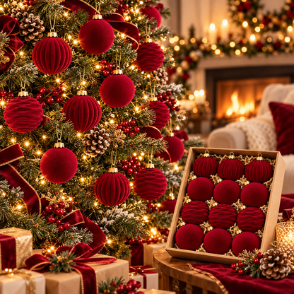 12Pcs Burgundy Velvet Christmas Balls Xmas Tree Decor Set Hanging Ornaments Display Christmas Decorations For Home 2026