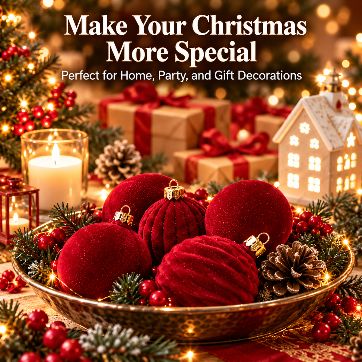 12Pcs Burgundy Velvet Christmas Balls Xmas Tree Decor Set Hanging Ornaments Display Christmas Decorations For Home 2026